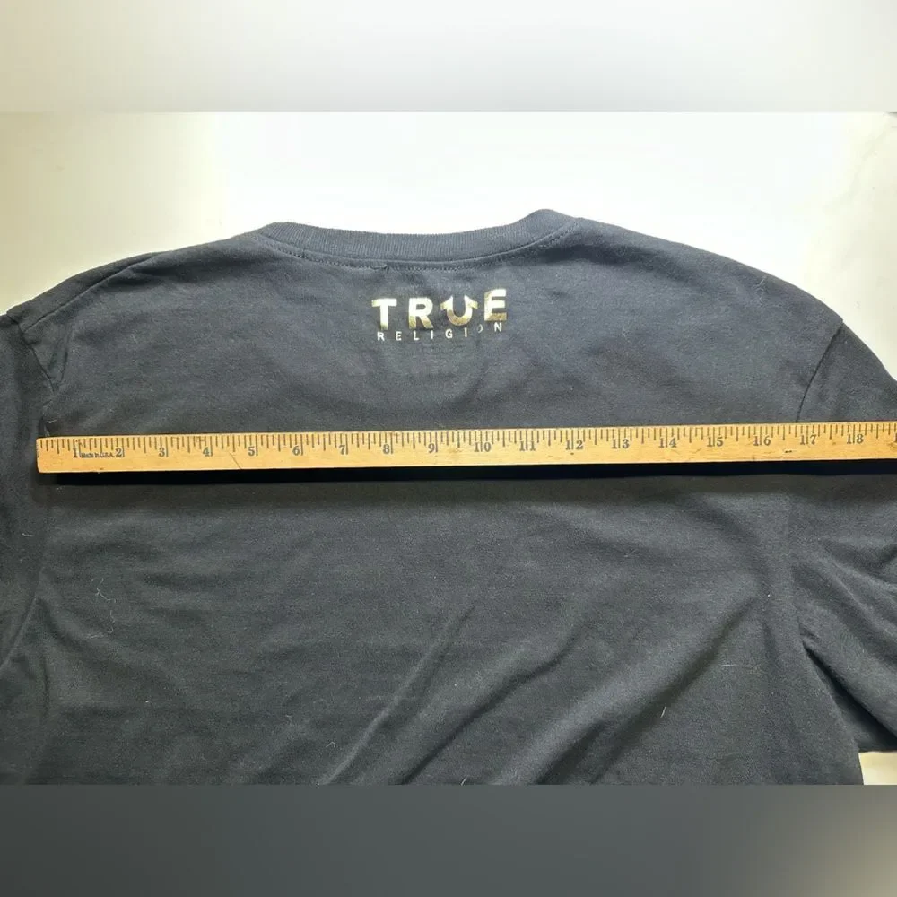 True Religion T-Shirt Gold Horseshoe Logo Black Short Sleeve Tee, Men's Large